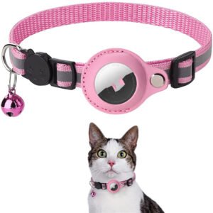 Reflective Collar Waterproof Holder Case For Airtag Air Tag Airtags Protective Cover Cat Dog Kitten Puppy Nylon Collar — Pink